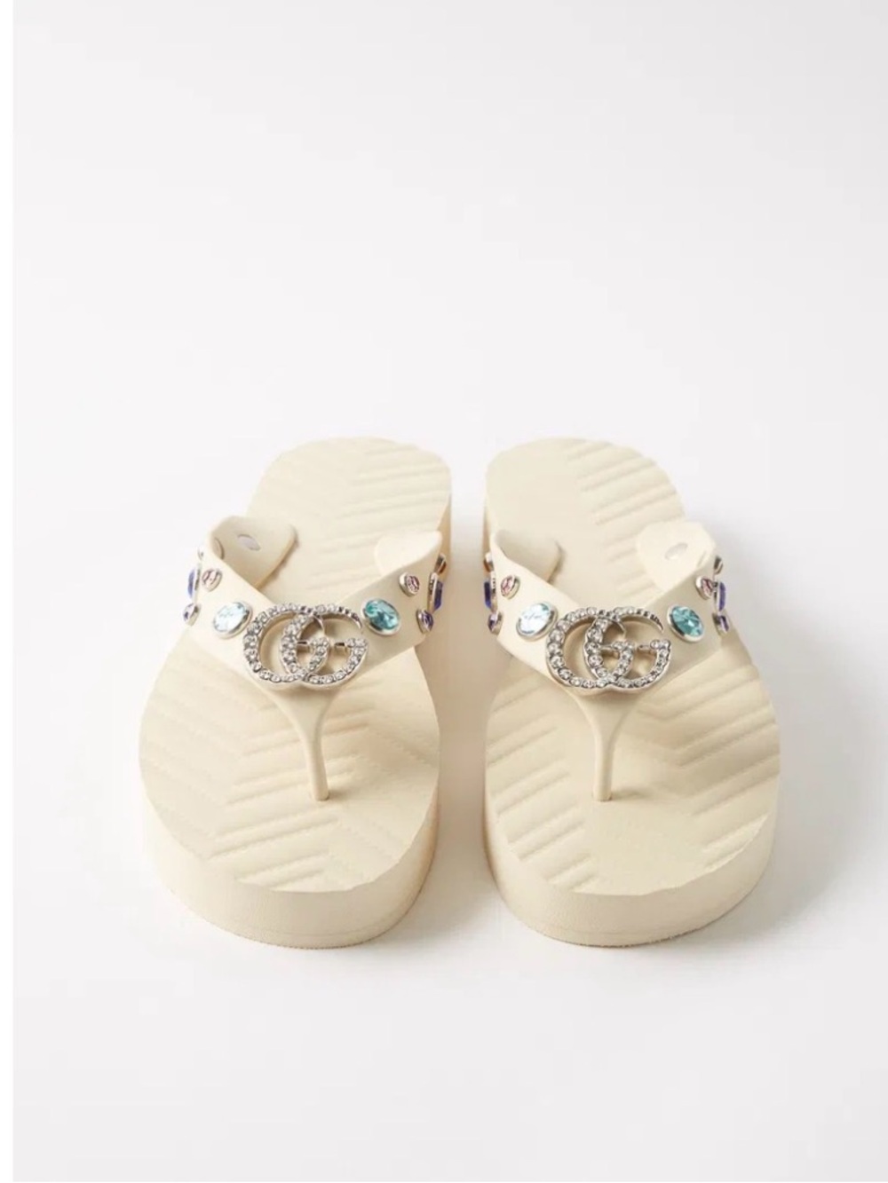 Gucci Pascar Cream Jeweled Thong Sandals with Multicolored Gems - Picture 4 of 11